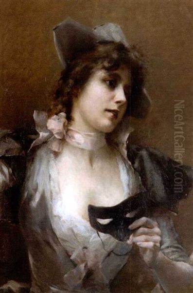 La Belle Au Masque Oil Painting by Emile Auguste Pinchart