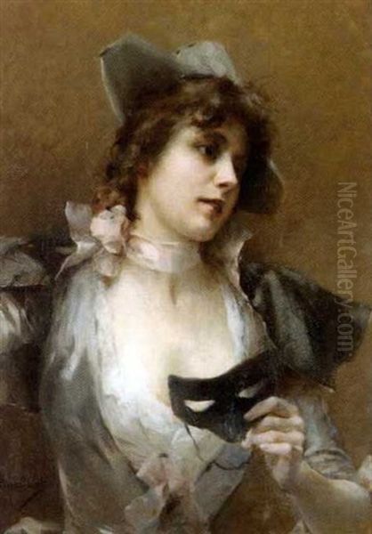 La Belle Au Masque Oil Painting by Emile Auguste Pinchart