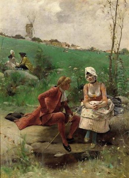 The Lover's Exchange Oil Painting by Emile Auguste Pinchart