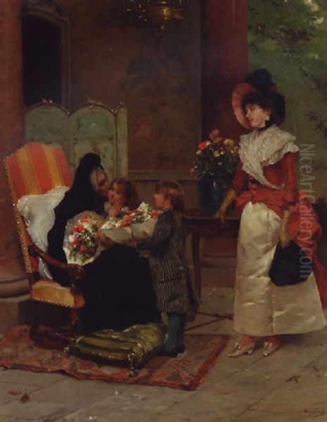 Flowers For Grandmere Oil Painting by Emile Auguste Pinchart