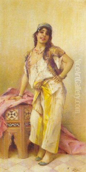 Jeune Bedouine Au Gueridon Oil Painting by Emile Auguste Pinchart