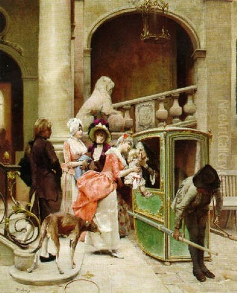 The Visit Oil Painting by Emile Auguste Pinchart