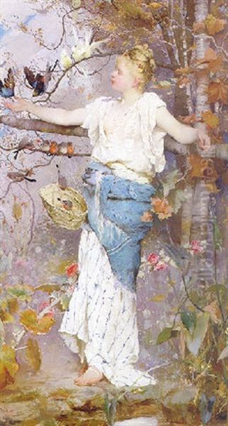 Autumn Fantasy Oil Painting by Emile Auguste Pinchart