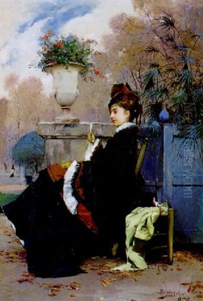 Jeune Femme Au Parc Oil Painting by Emile Auguste Pinchart