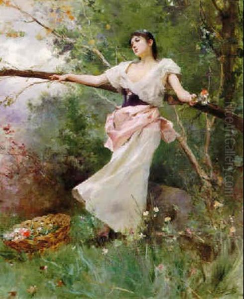 Une Fleur Parmis Des Fleurs Oil Painting by Emile Auguste Pinchart