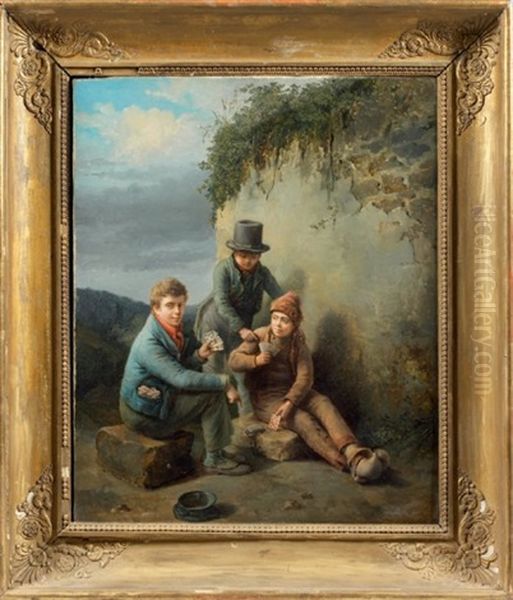 Les Petits Joueurs De Cartes Oil Painting by Jean Antoine Pinchon