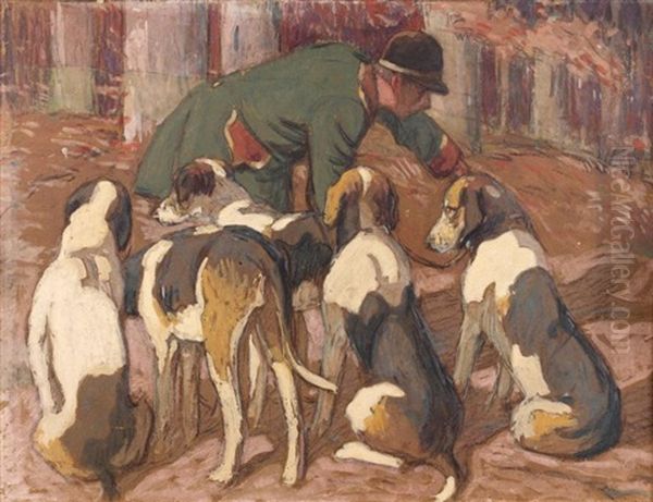 Valet De Chiens Et Chiens Oil Painting by Joseph Porphyre Pinchon