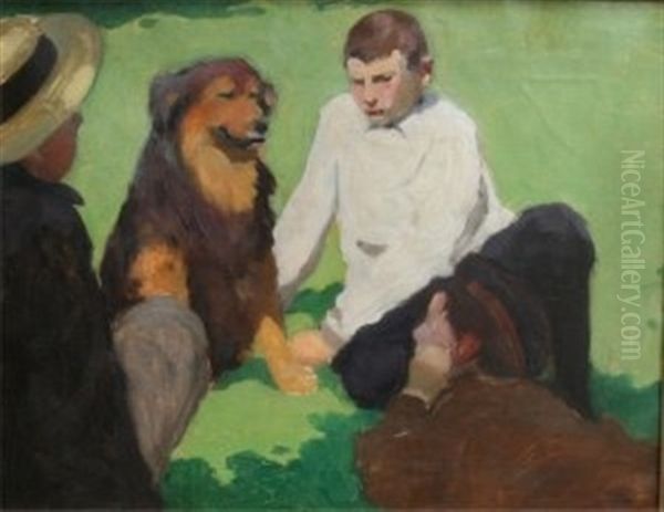 Jeune Garcon Et Son Chien by Joseph Porphyre Pinchon