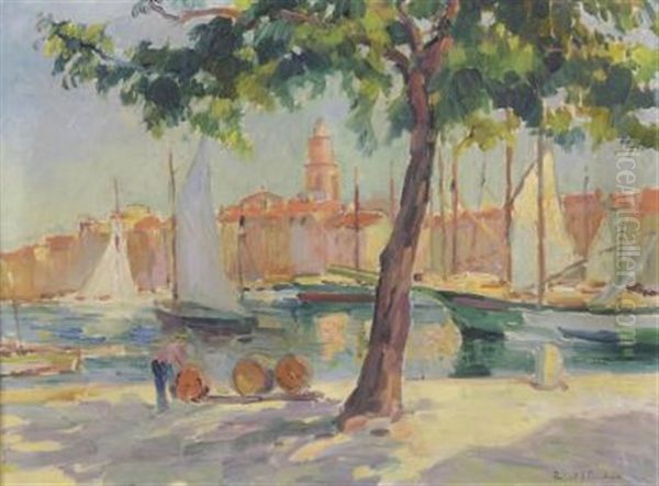 Port De Saint-tropez, Vue De L'annonciade Oil Painting by Robert Antoine Pinchon