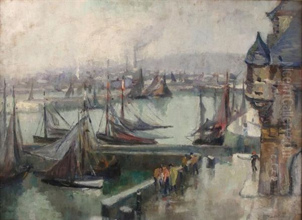 Le Port D'honfleur, La Porte De Caen Oil Painting by Robert Antoine Pinchon