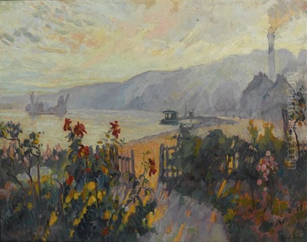 Jardin Fleuri En Bord De Seine Pres De Rouen Oil Painting by Robert Antoine Pinchon