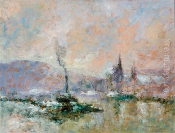 Snow On The Seine In Rouen Oil Painting by Robert Antoine Pinchon