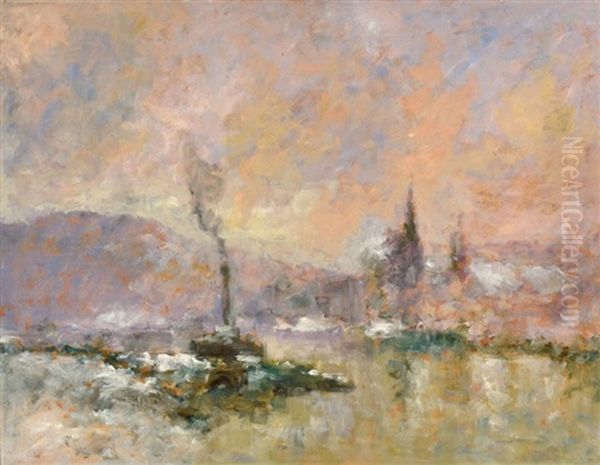 La Seine A Rouen Par Temps De Neige Oil Painting by Robert Antoine Pinchon