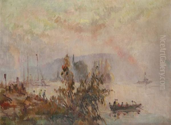 Bord De Seine Anime Oil Painting by Robert Antoine Pinchon