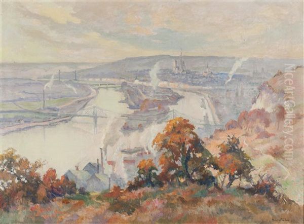 La Seine A Rouen En Automne Oil Painting by Robert Antoine Pinchon