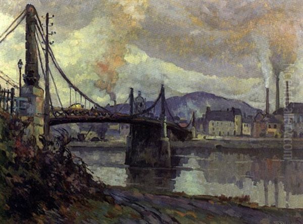 Le Pont Suspendu A Elbeuf Oil Painting by Robert Antoine Pinchon