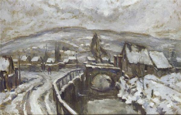 Rue Eau De Robec Sous La Neige Oil Painting by Robert Antoine Pinchon