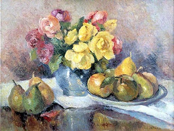 Nature Morte Aux Poires Et Aux Fleurs Oil Painting by Robert Antoine Pinchon