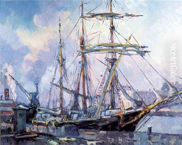 Trois-mats Dans Un Port De La Manche Oil Painting by Robert Antoine Pinchon