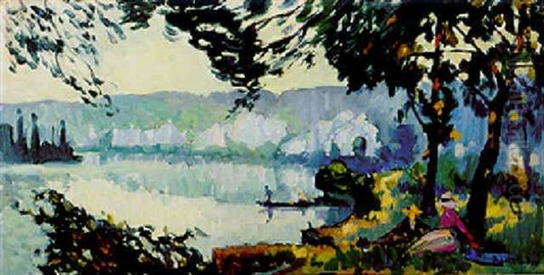 Vue De Bord De Seine Animee Oil Painting by Robert Antoine Pinchon