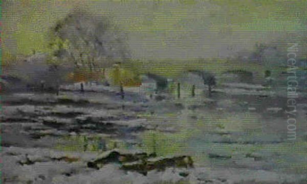 La Seine A Rouen Et Le Pont Corneille Sous La Neige Oil Painting by Robert Antoine Pinchon