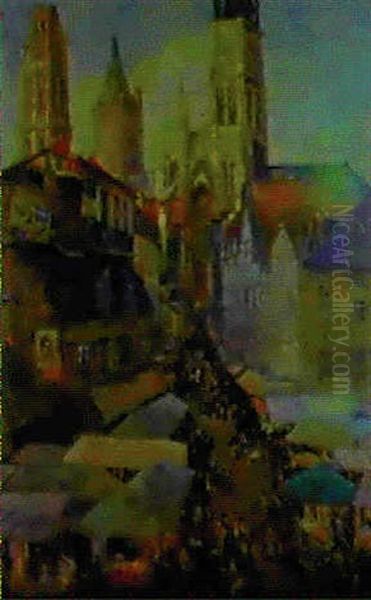 La Rue De L'epicerie A Rouen Oil Painting by Robert Antoine Pinchon