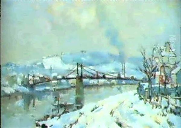 Le Pont Suspendu Sur La Seine A Rouen Oil Painting by Robert Antoine Pinchon