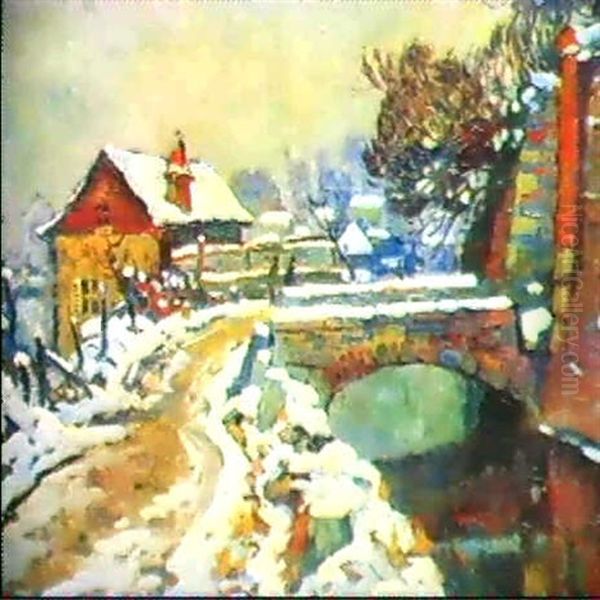 Petit Pont Sous La Neige Pres De Rouen Oil Painting by Robert Antoine Pinchon