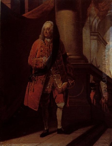 Portrait Of George Ii. Standing On The Head Of The King's Staircase At Kensington Palace Oil Painting by Robert Edge Pine