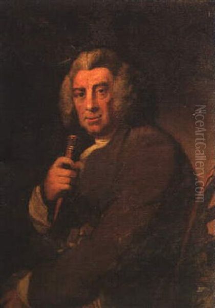 Portrait Of Edward Athawes Seated Wearing A Brown Coat And Holding A Stick Oil Painting by Robert Edge Pine