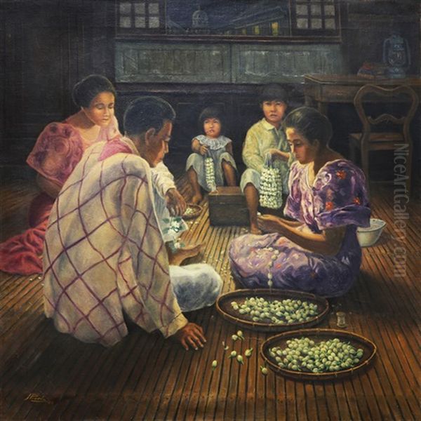 Sampaguita Vendors Oil Painting by Jorge Pineda