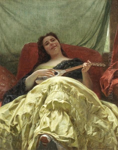 A Seductive Melody Oil Painting by Louis Emile Pinel De Grandchamp