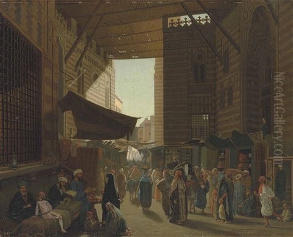 At The Bazaar, Cairo Oil Painting by Louis Emile Pinel De Grandchamp