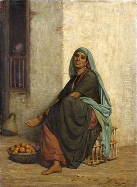 La Marchande D'orange Oil Painting by Louis Emile Pinel De Grandchamp