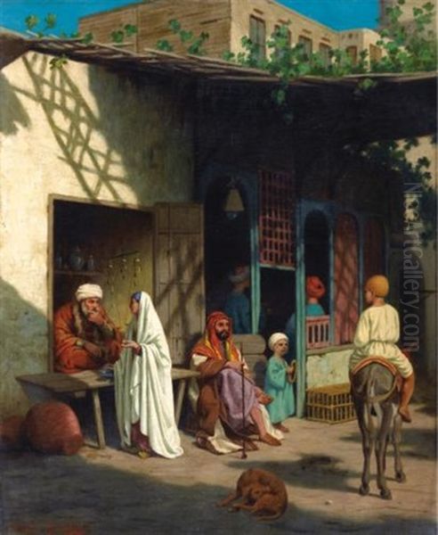 Rue Animee Dans Un Souk Oil Painting by Louis Emile Pinel De Grandchamp