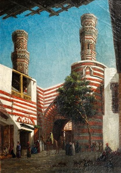 Street Scene (cairo?) Oil Painting by Louis Emile Pinel De Grandchamp