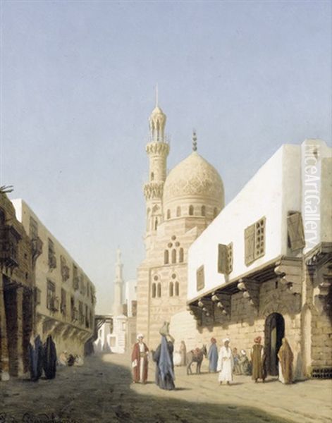 Belebte Strassenpartie In Orientalischer Stadt Oil Painting by Louis Emile Pinel De Grandchamp