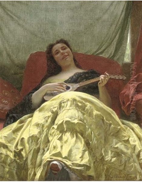 A Merry Tune Oil Painting by Louis Emile Pinel De Grandchamp