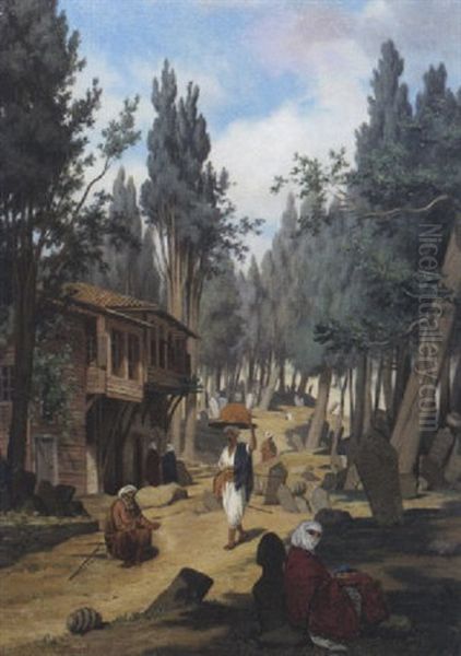 Cimetiere D'eyup A Constantinople Oil Painting by Louis Emile Pinel De Grandchamp