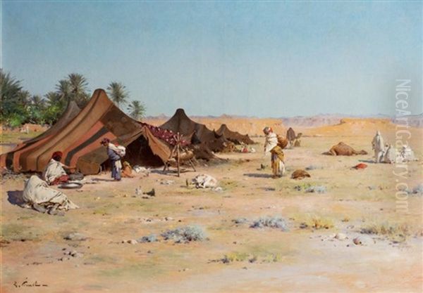 Campement Pres De Biskra Oil Painting by Gustave Nicolas Pinel