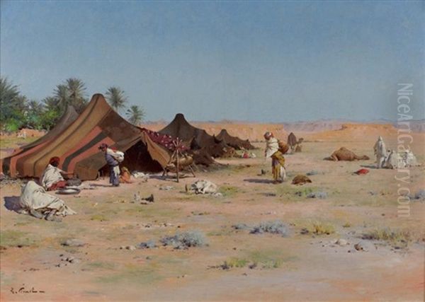 Campement De Nomades, Pres De Biskra Oil Painting by Gustave Nicolas Pinel