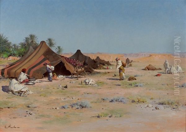 Campement De Nomades, Pres De Biskra Oil Painting by Gustave Nicolas Pinel