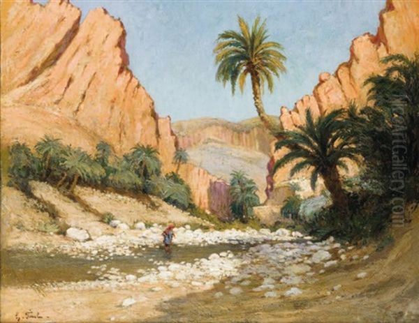 Dans L'oued Oil Painting by Gustave Nicolas Pinel