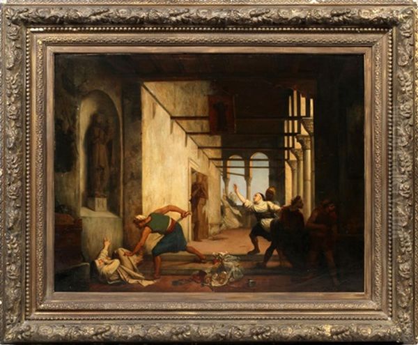 French Religious Scene Oil Painting by Auguste de Pinelli