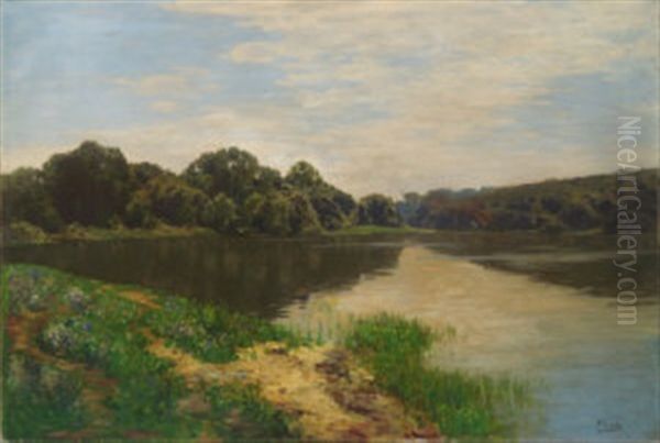 Tranquil Wooded River Landscape by Jose Pinelo Llull