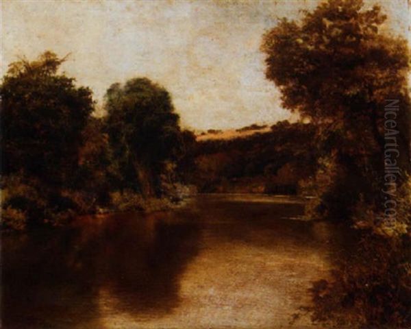 A Tranquil Stretch Of River, Alcala Oil Painting by Jose Pinelo Llull