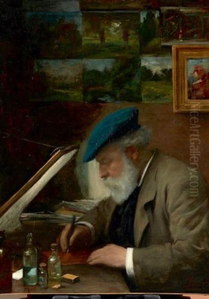 Portrait D'un Graveur Dans Son Atelier Oil Painting by Charles F. Pinet