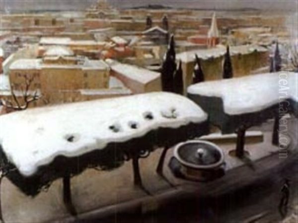 Rome Sous La Neige, Vue De La Villa Medicis Oil Painting by Jean Robert Pinet