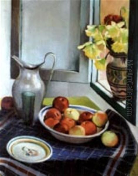 Nature Morte A La Nappe A Carreaux Oil Painting by Jean Robert Pinet