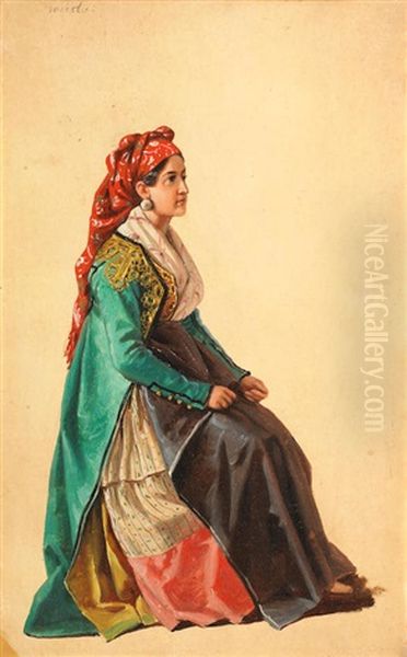 Study Of A Lady From Caraffa, Calabria; And A Study Of A Lady From Procida (2) by Edouard Henri Theophile Pingret